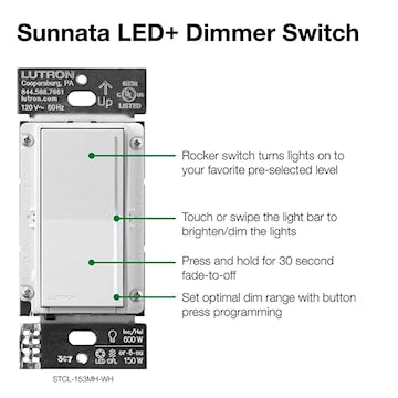 LUTRON STCL-153MH-WH-C GRADATEUR TACTILE SUNNATA LED+ BLANC