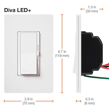 Gradateur Diva unipolaire/3 voies 120V, compatible avec lampe CFL/DEL 150W ou halogène/incandescente 600W - Blanc