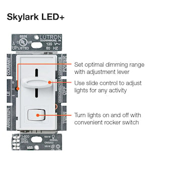 Gradateur Skylark LED+ unipolaire/3 voies 120V, compatible avec lampe CFL/DEL 150W ou halogène/incandescente 600W - Blanc