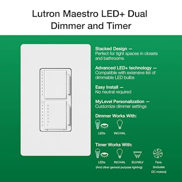 LUTRON MACL-L3T251-WH GRADATEUR MAESTRO LED+ ET MINUTERIE COMBINE