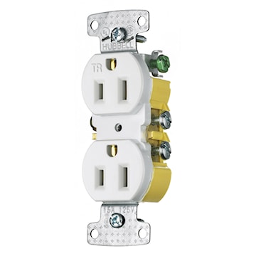 HUBBELL RR15SWTR RECEPT DUPLEX TR 15A 125V WHITE 
