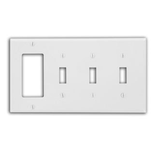 LEVITON 80732-W PLATE 4G 3 TOGGLE 1DEC WHITE NYLON 