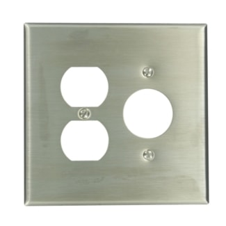 LEVITON 84146-40 2G 1-OUTLET PLATE 1.406 STAINLESS STEEL HOLE 